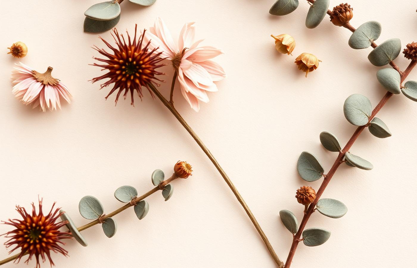 Fleurs séchées sur fond crème